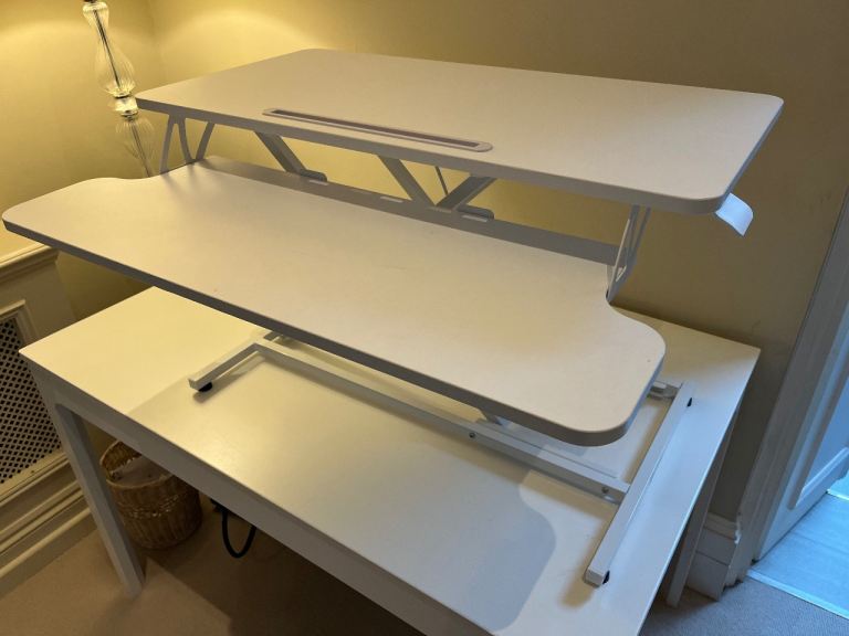 White standing desk converter