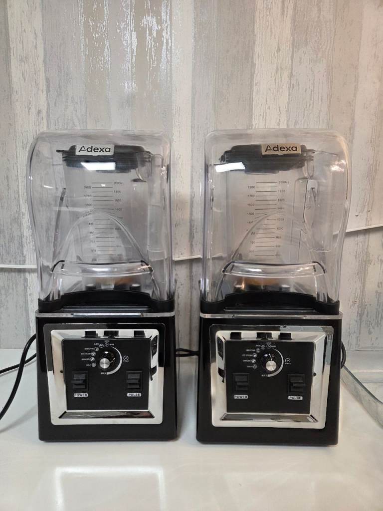 Two Commercial Adexa Smoothie Blenders with SoundProof Covers