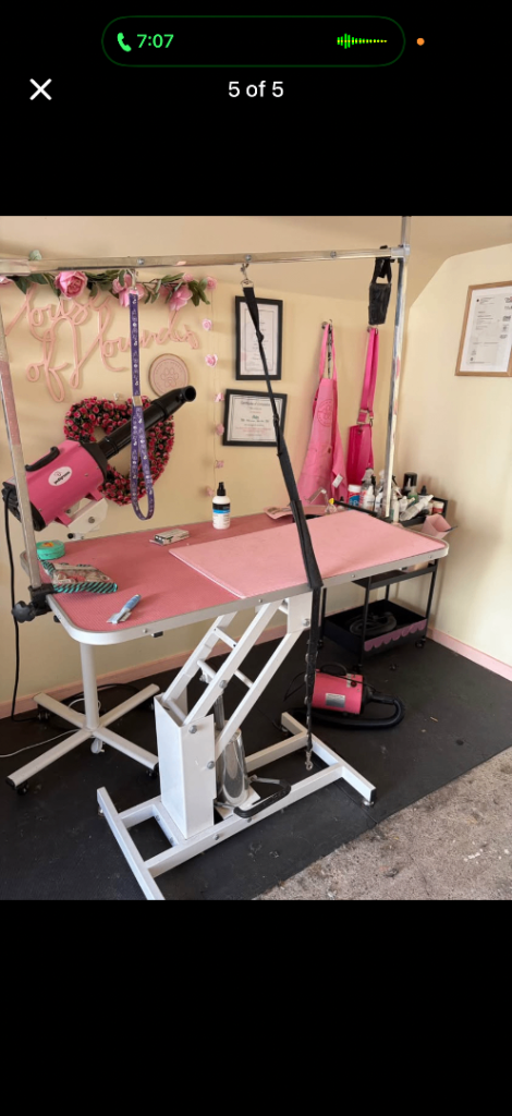 Pink grooming table Hydraulic lift system rrp for over £250 some nail marks as seen in pic