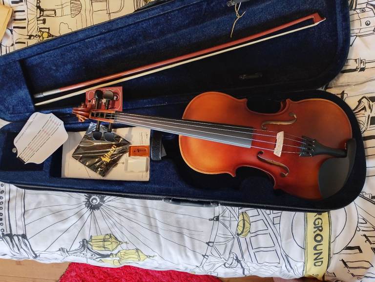Aileen Violin 4/4 full size for beginners (+ fingerboard, hard case, bow, roisin, bridge and cloth)