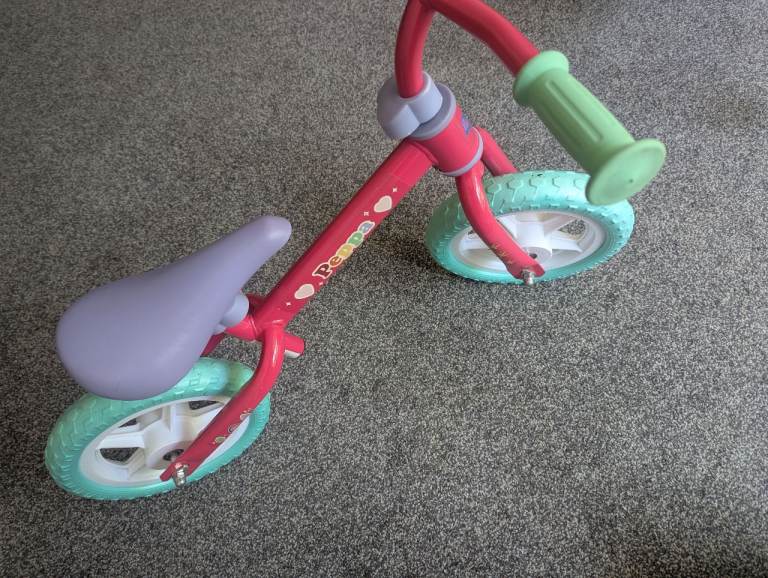 Kids Balance Bike – Pink with Green Wheels, Good Condition