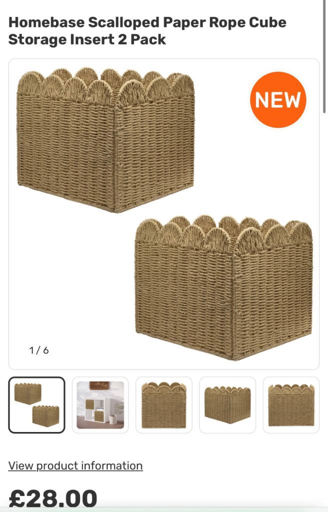 Scalloped Rope Cube Storage Baskets - £5 Each (RRP £14) - Homebase