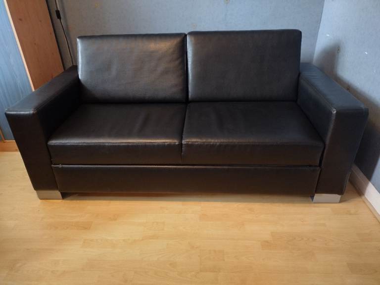 Faux black leather double sofa bed