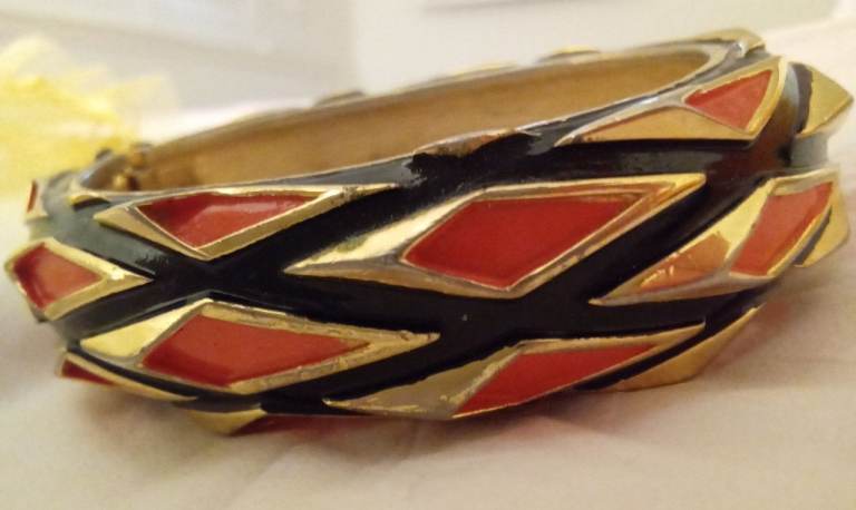 Original Trifari Handmade Orange And Black And Gold Bangle And Freebies