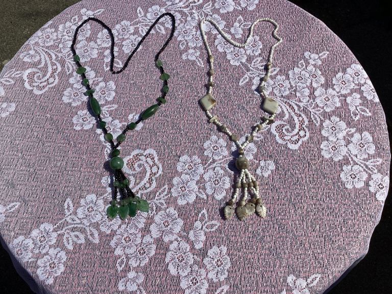 Pair of Beaded Necklaces – Green and Cream, Good Condition