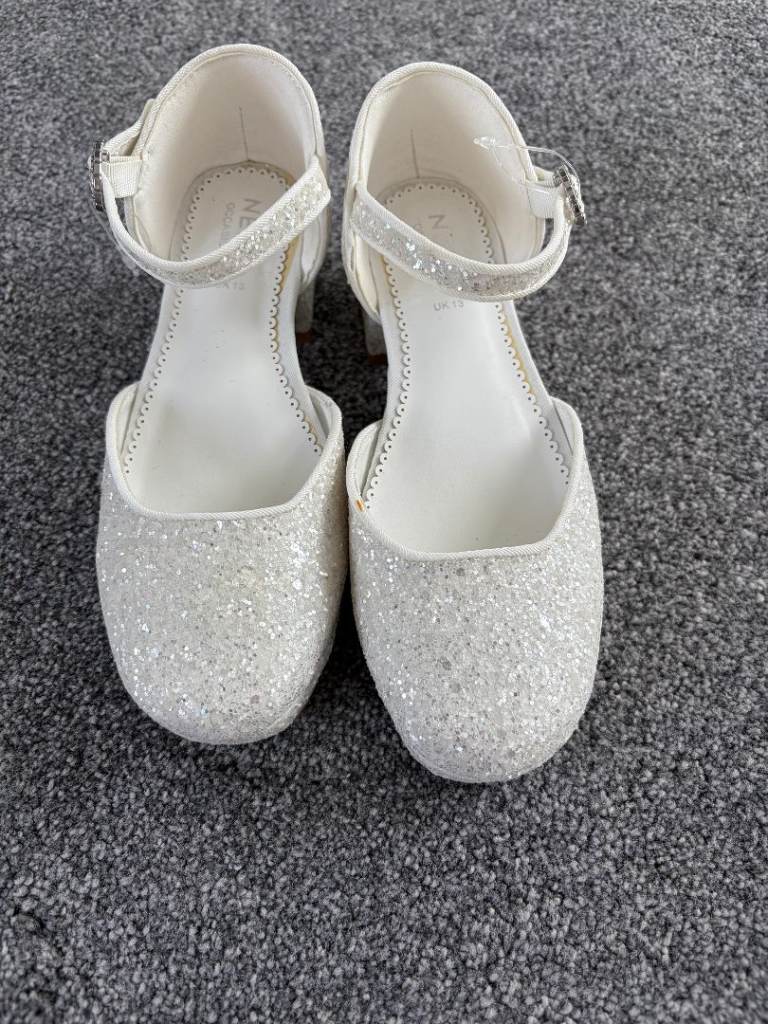Next Ivory Glitter Standard Fit (F) Two Part Heeled Shoes, size 13 - brand new  