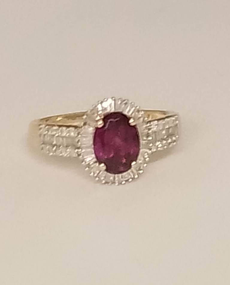 AAA Ember garnet purple 1.476ct and natural white diamond 0.421 CT size rs. 9 k gold ring