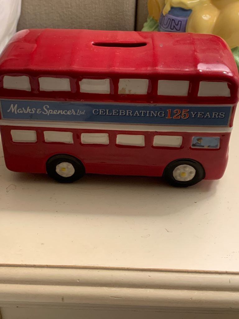 2009 Marks & Spencer's 125 year celebratory double decker red London bus money box