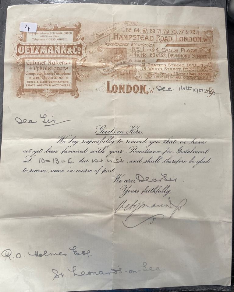 Vintage Oetzmann & Co. Letter – December 1900