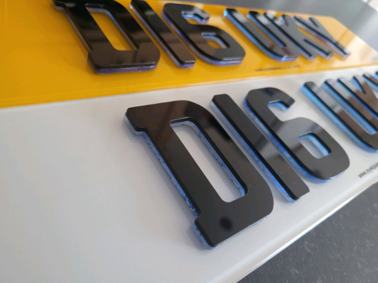 6mm Neon Blue and Black 4D Car Number Plates
