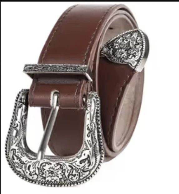 Men's women Vintage Leather Western Belt | Coffee Brown Buckle Strap 28-39 Inch