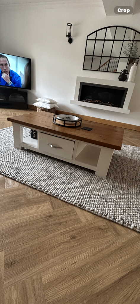 Next painted oak and white Tv Unit and Coffee  table 