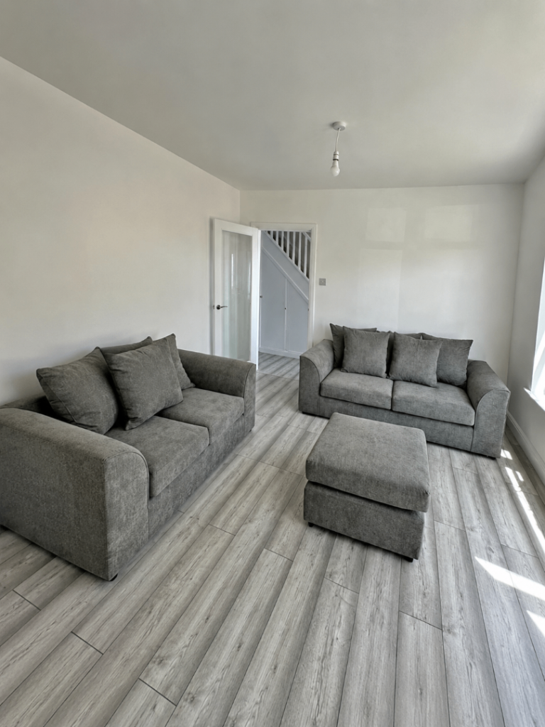 Grey Fabric Sofa Set with Cushions