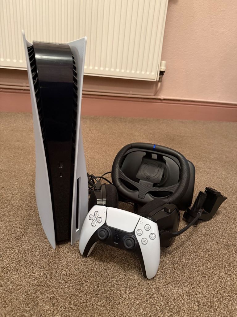 image for Sony PlayStation 5 825 GB White Console Disc Controller & Driving Wheel (no box)