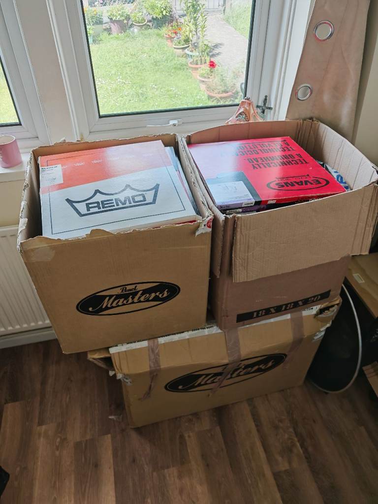 Job lot of NEW Evans Remo Attack Premier drum heads skins NOS snare vintage shop