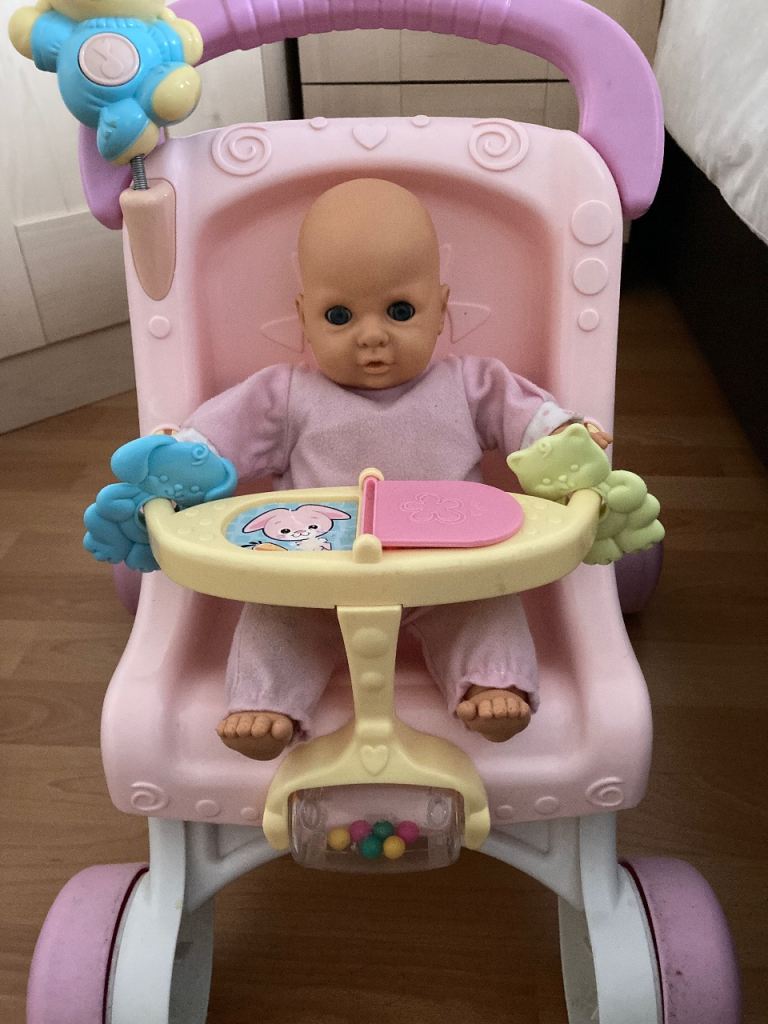 Fisher price dolls pink toy stroller pram