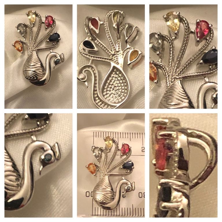 Womans sterling silver 925 mixed sapphires peacock Brand new 