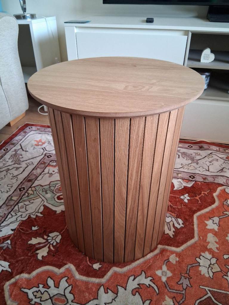 Round Oak Effect Side Table – Width 40cm x  Height 50cm as New