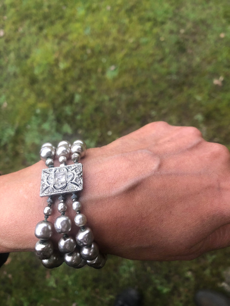 Rare Vintage unsigned Miriam Haskell Baroque Pearl and Rhinestone Bracelet and Choker