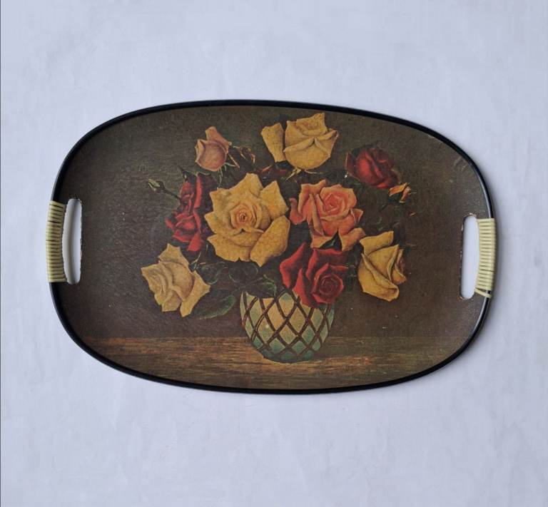 Vintage 70s Floral Tray. Made in Japan? 