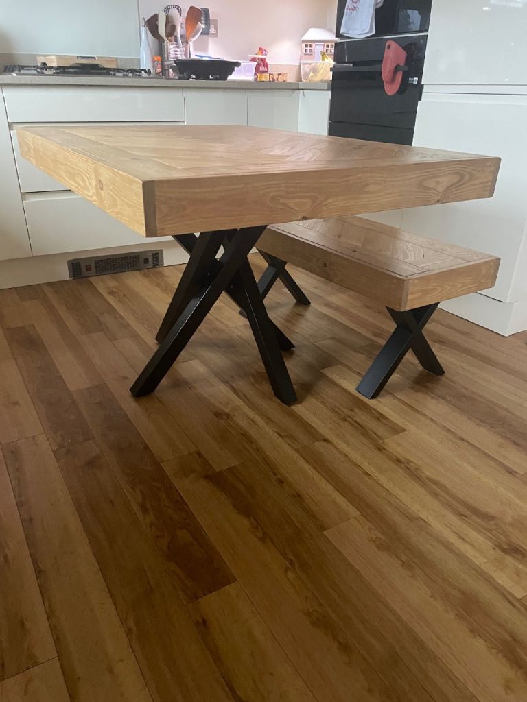 Solid Wood Dining Table with Bench