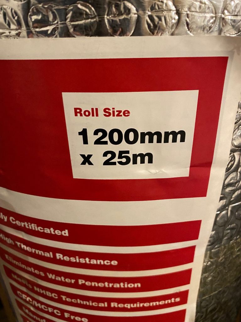 Airtec Aluminium Foil Bubble Insulation Roll - 1200mm x 25m, Brand New
