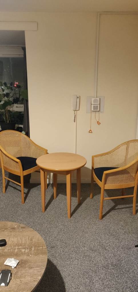 Wood Coffee table and 2 Chairs