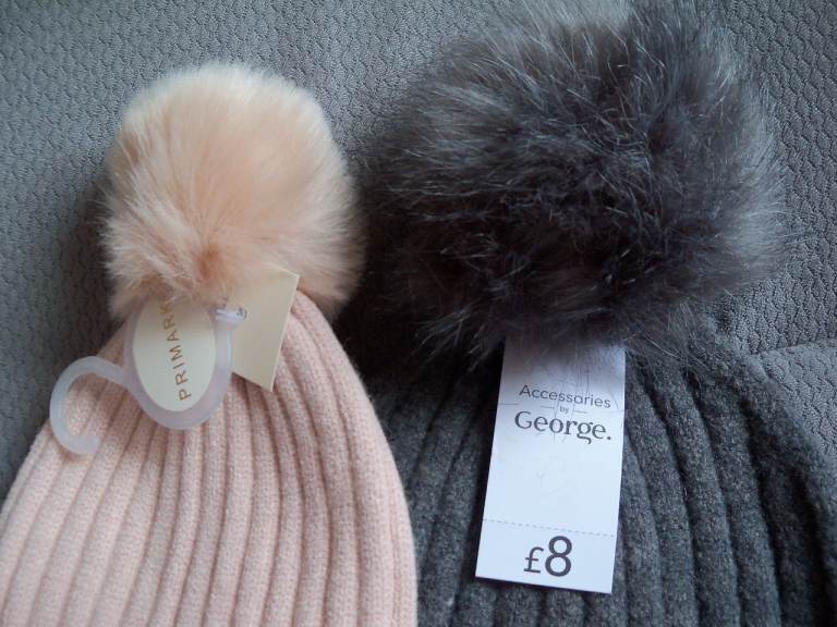 2 Chunky Ladies Hats With Pom Poms New With Tags