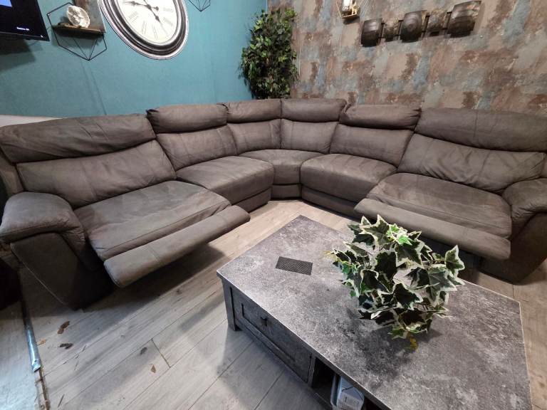 Harveys grey suede leather electric recliner corner sofa 🛋 