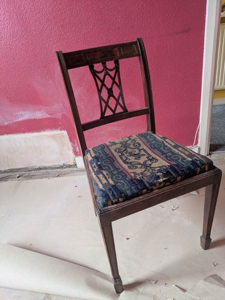 Three Wooden Dining Chair with Upholstered Seat – Fair Condition