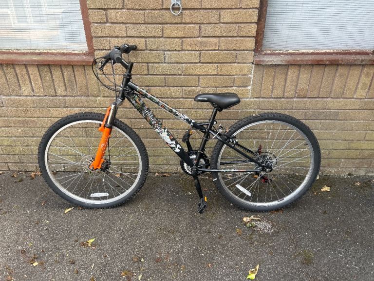 Mountain Bike, Black with Orange Forks – Good Condition