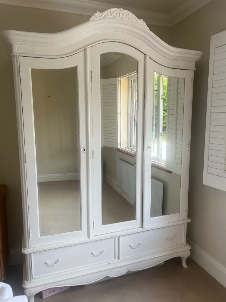 BESPOKE Large Armoire wardrobe with mirrors Rococo solid mahogany wood white