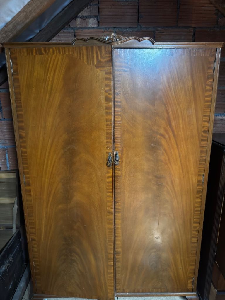 Vintage Art Deco Flame Mahogany Chifforobe / Compact Wardrobe