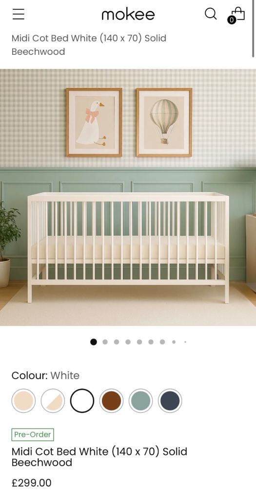 Mokee Midi Cot Bed White (140 x 70) Solid Beechwood