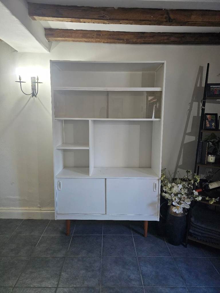 Free White Wooden Bookcase/Display Unit with Sliding Doors