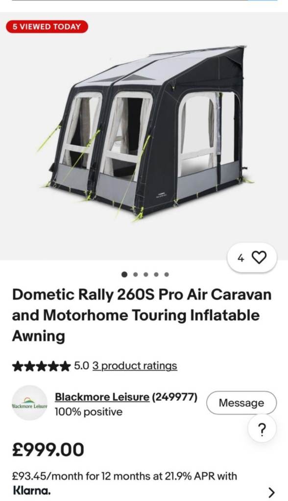 AS NEW Dometic rally pro air 260s air awning