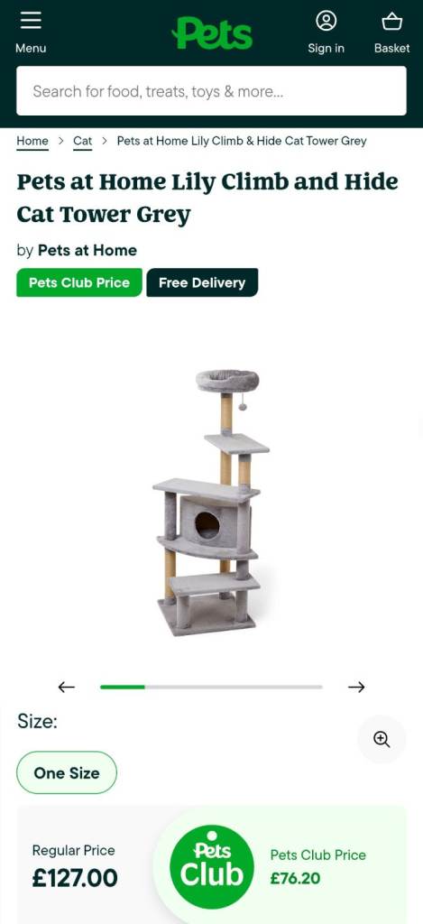 Free Pets at Home Lily Climb and Hide Cat Tower Grey, hooded litter tray, new radiator bed and food