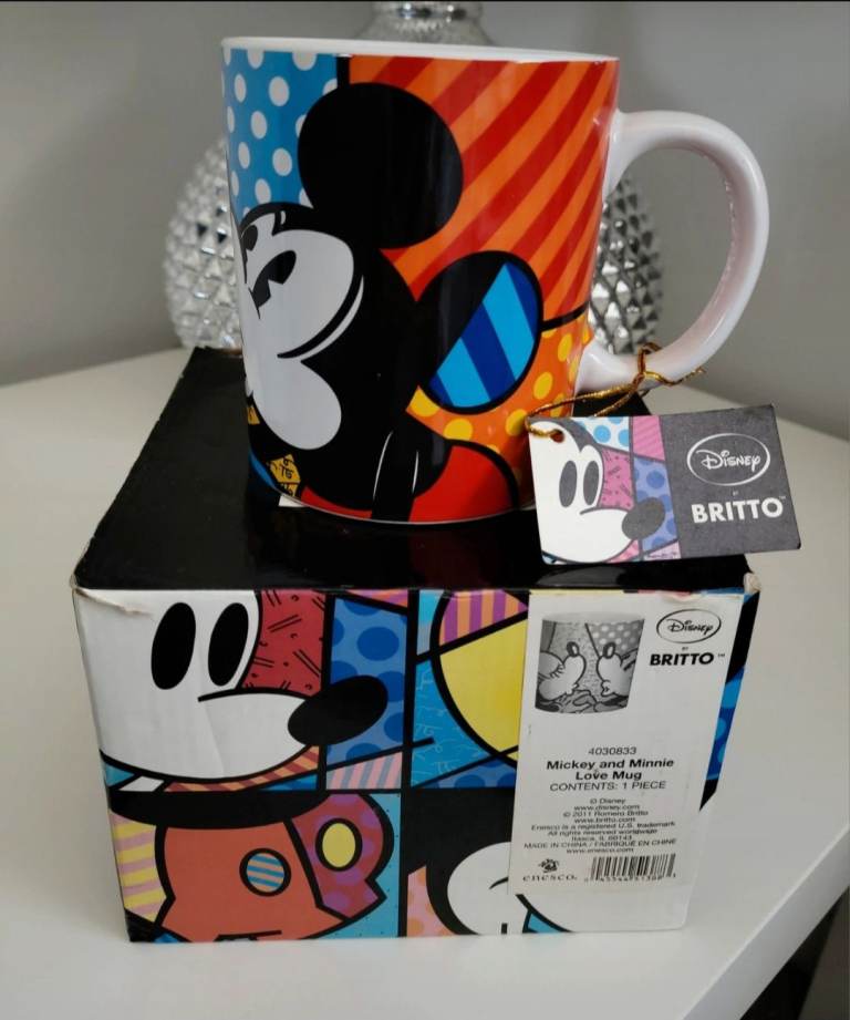 Rare Authentic Enesco Disney Romero Britto Mickey And Minnie Mouse Large Love Mug 2011