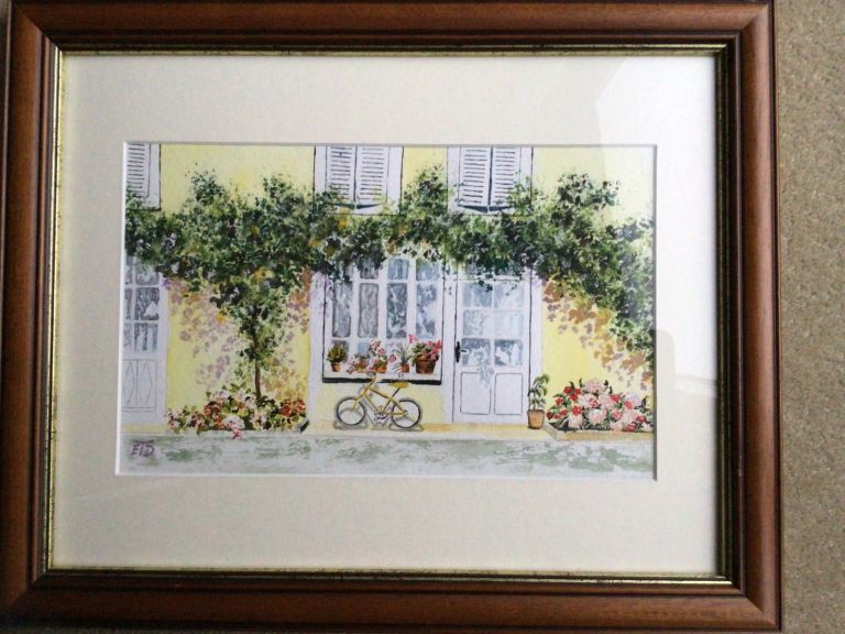 Original watercolour painting.  ‘La Bicyclette’