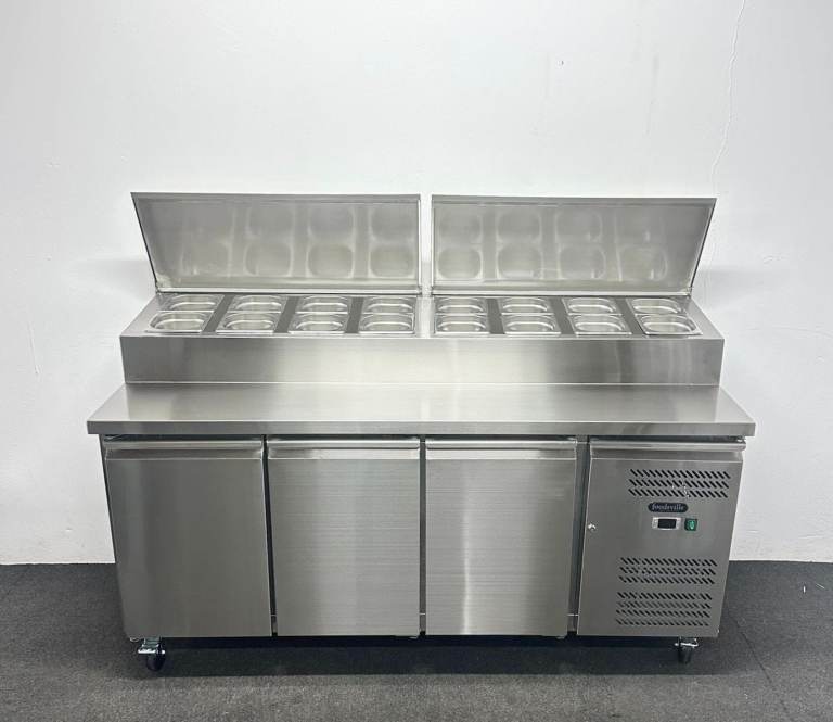 New Foodsville 3 Door Prep Counter Fridge, On Wheels - 1 Year Full Warranty & Free Delivery