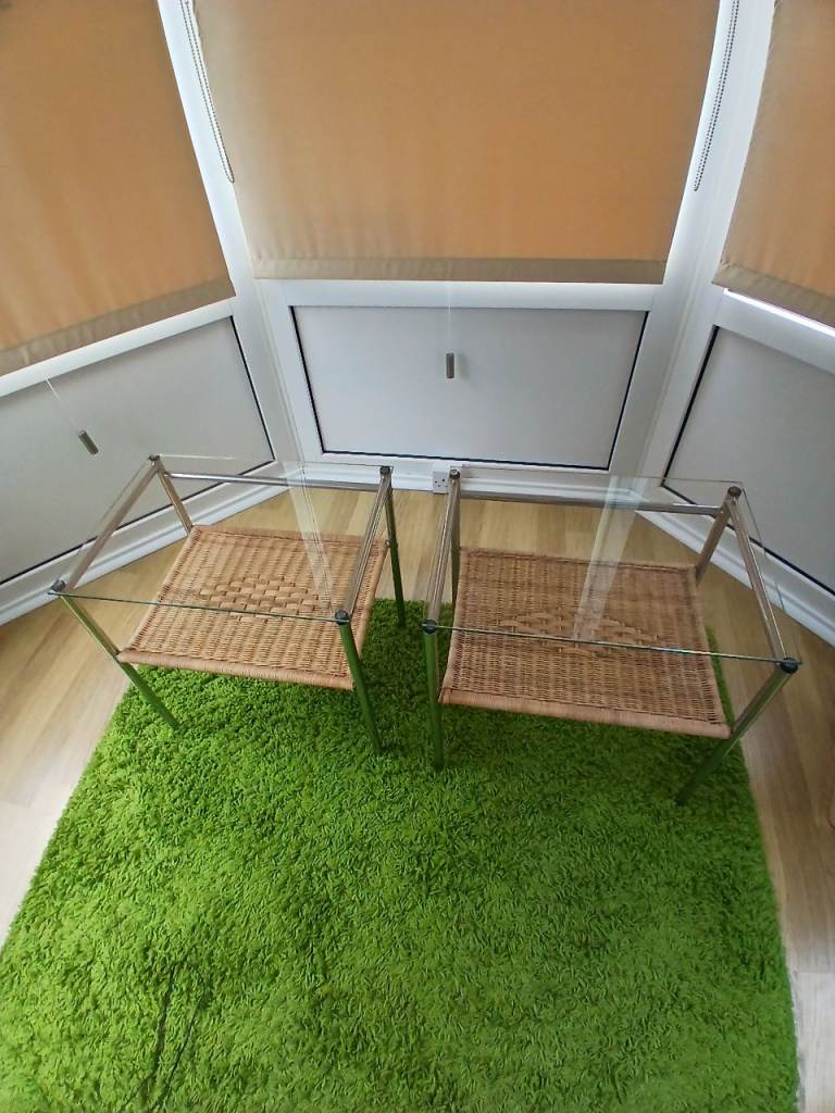 2 tables glass/cane  £10