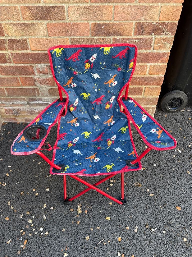 Kids Folding Camping Chair - Dinosaur & Rocket Pattern, Good Condition