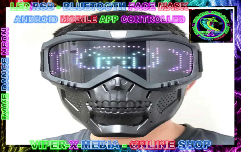 LED/RGB BLUETOOTH RAVE COSPLAY FACE MASK SWITCH/APP CONTROLLED – RAVE/DANCE/NEON