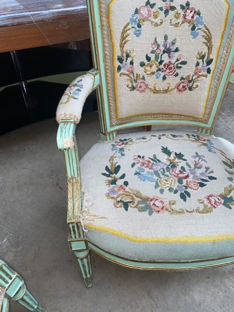 TWO QUEEN ANNE FABRIC CHAIRS & MATCHING STOOL GREAT PRE-LOVED CONDITION ,FREE LOCAL DELIVERY