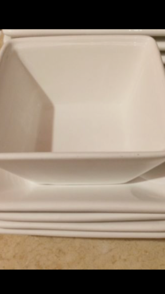 Dinner Plates and Dips Bowls Square White Ceramic