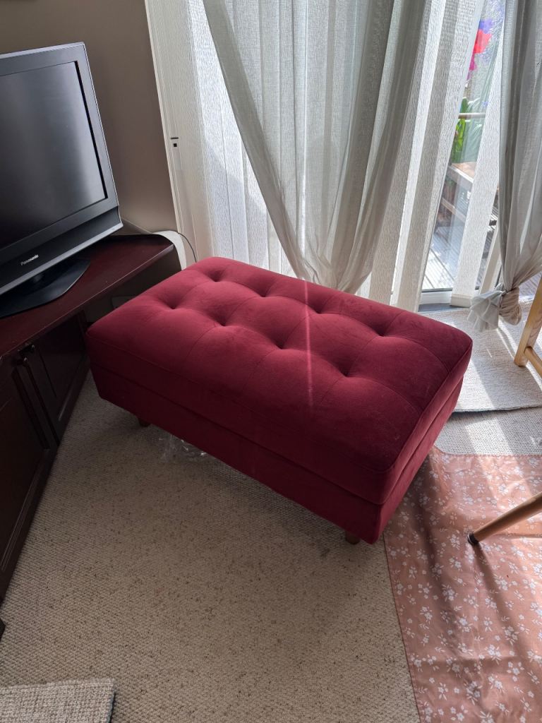 Burgundy velvet dunelm footstall with storage 