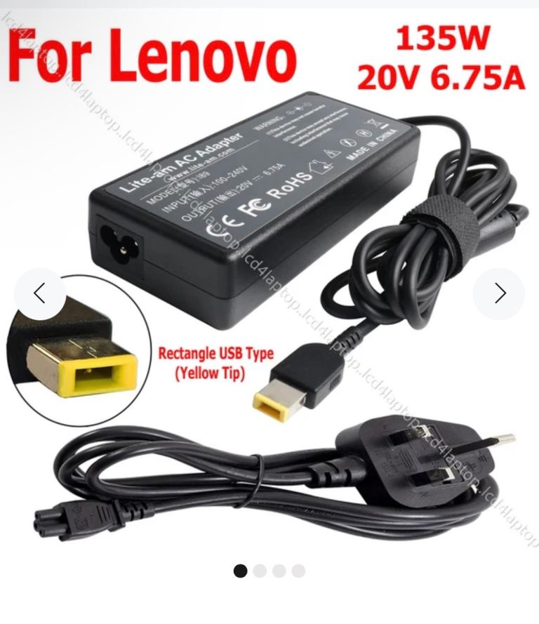Lenovo 135W AC Adapter Charger with UK Plug – Rectangle USB Type
