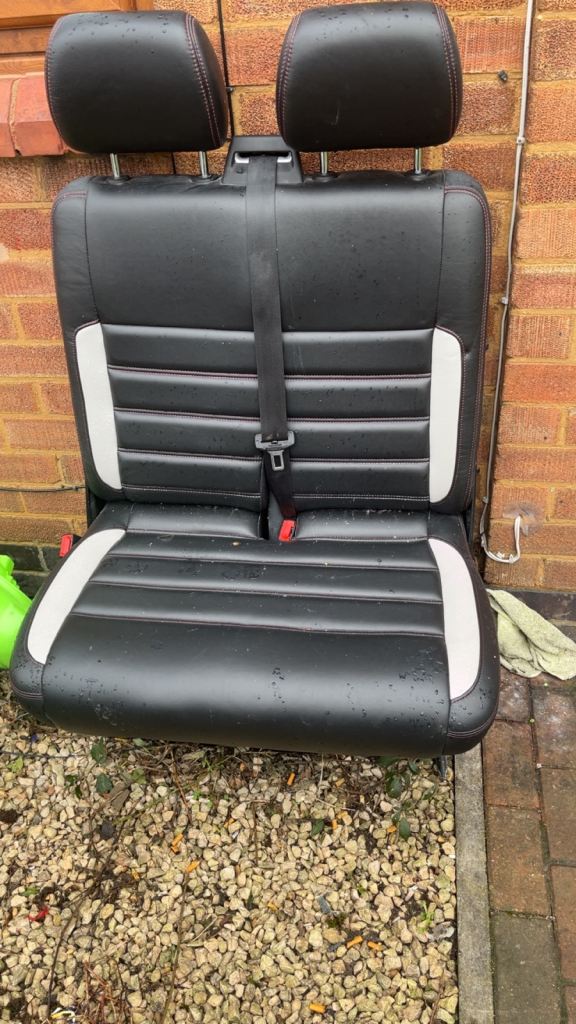 VW T5 / T6 Transporter Front Double Seat – Black Leather & Alcantara