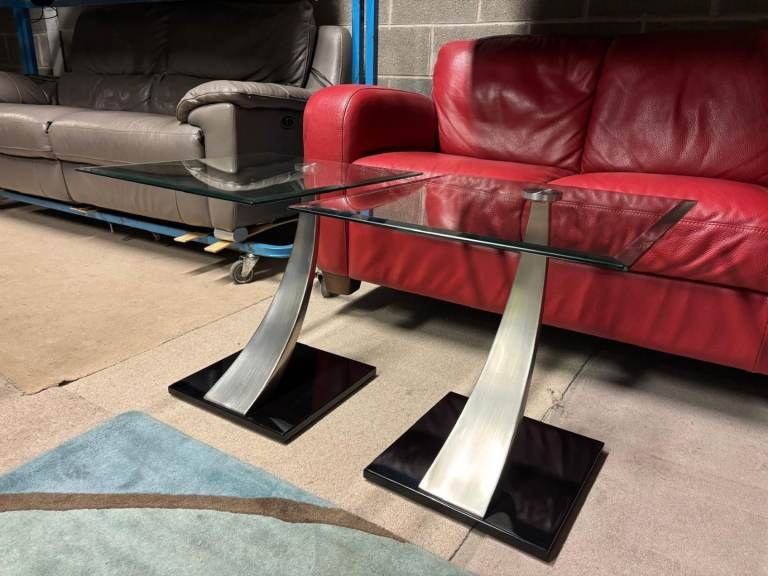 Pair of Modern Style Glass Top Side Tables 
