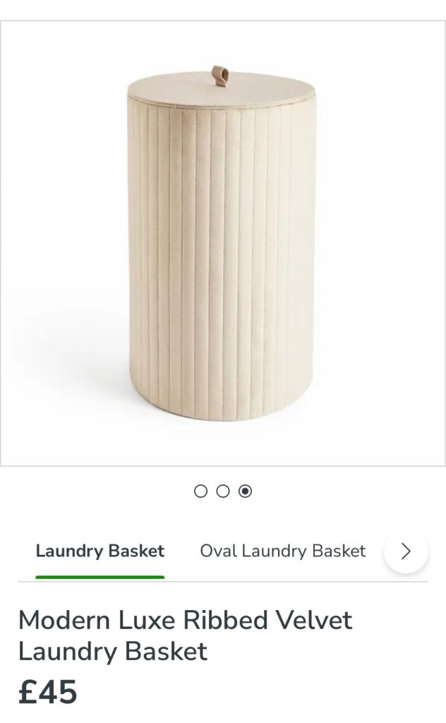 Modern Luxe Ribbed Velvet Laundry Basket – Cream, As Good As New